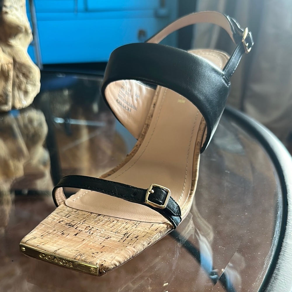 Coach Black and Tan Heels with Adjustable Straps